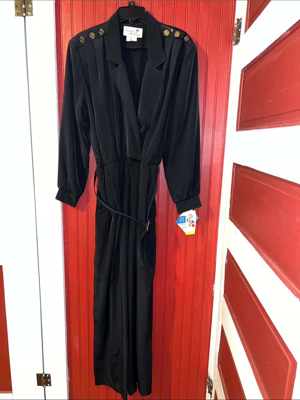 Vintage 80’s Classic Black Long-Sleeve Jumpsuit with Gold Button Accents 14